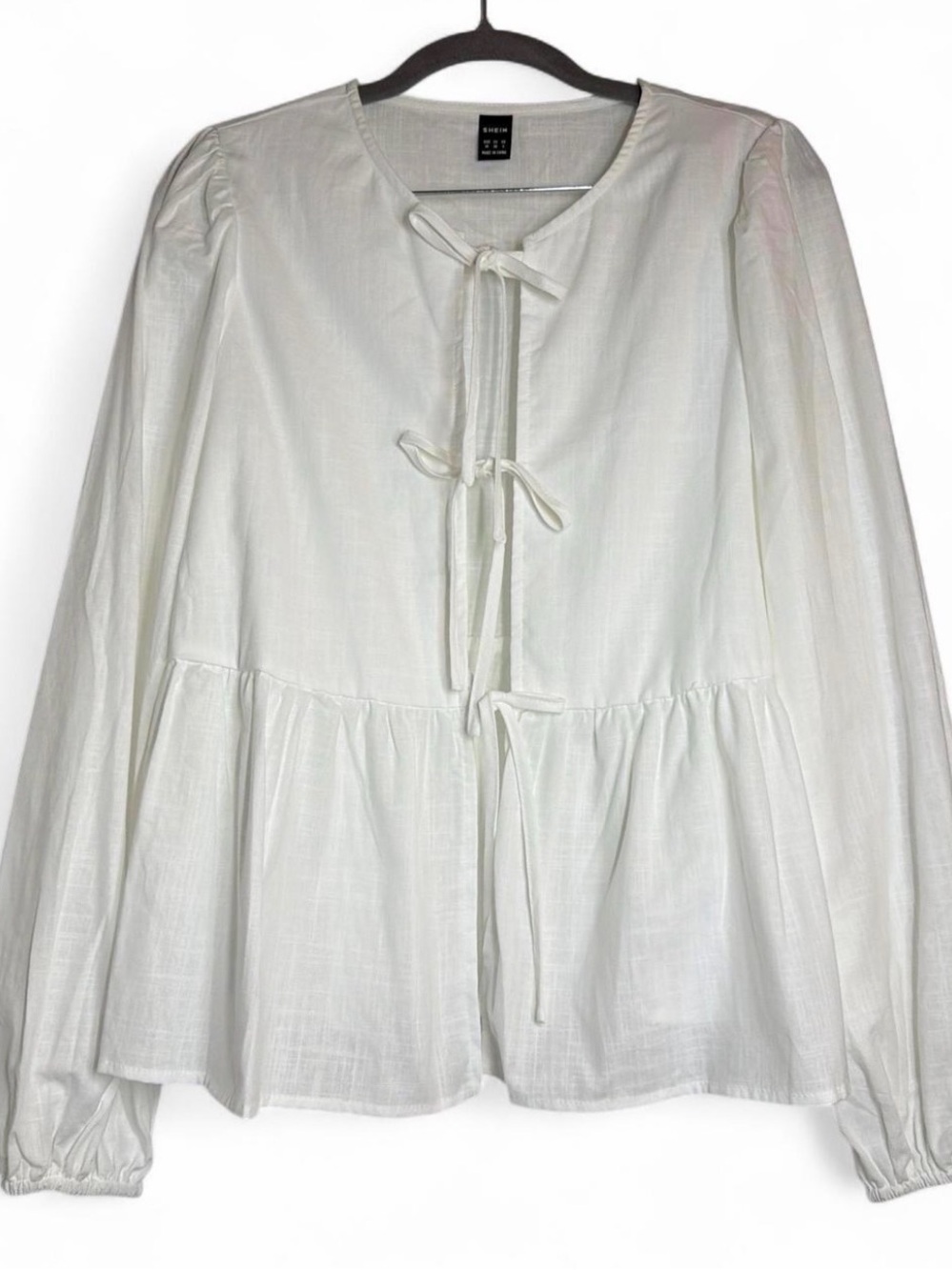 White Tie-Front Peplum Blouse - Picture 2 of 3